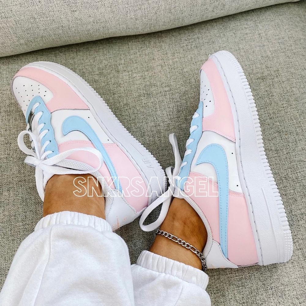 Nike custom air force 1 low sneakers baby pink baby blue